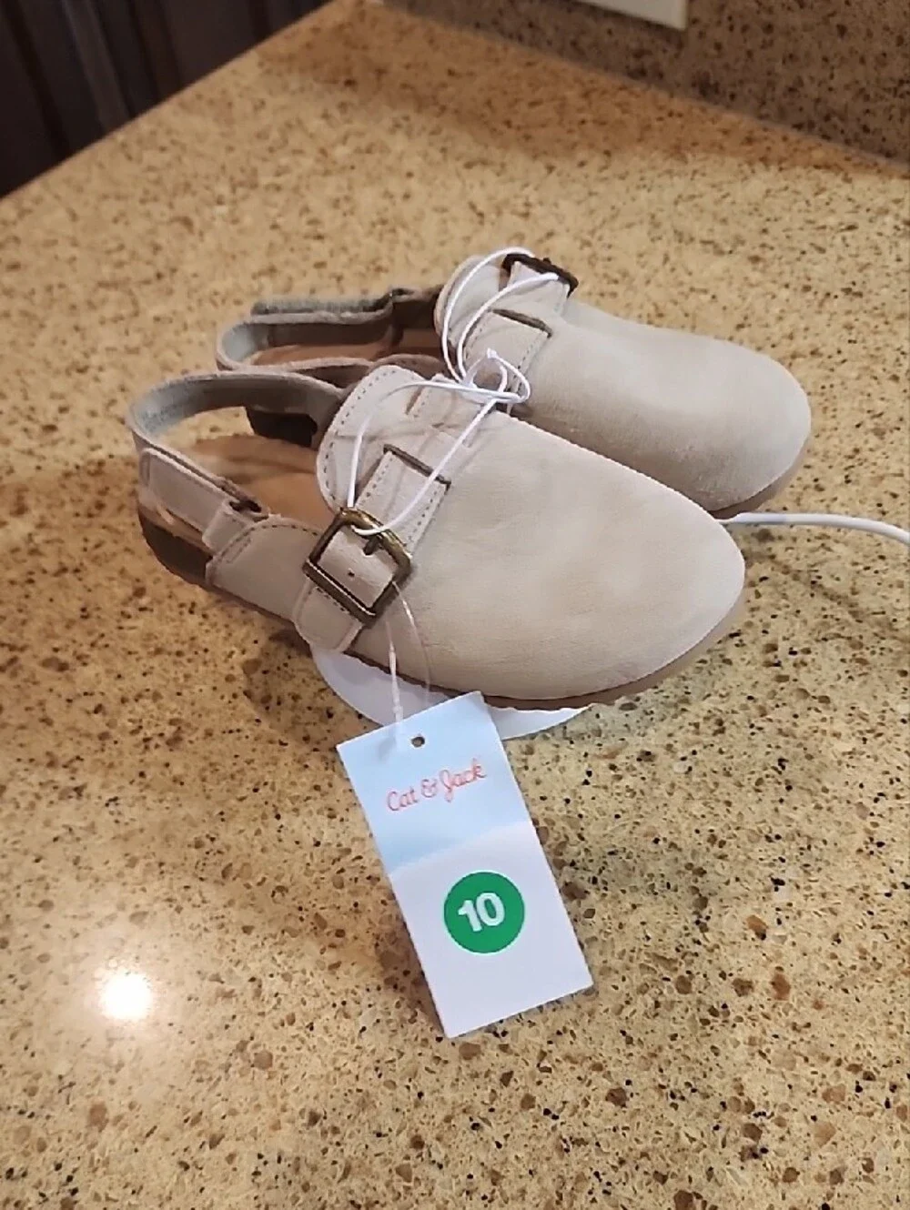 Cat & Jack Beige T-Strap Kids Clog Sandals NWT